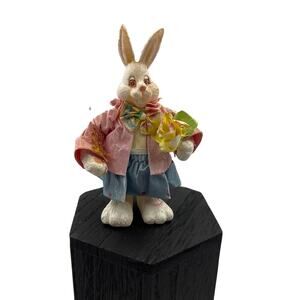 Vintage Easter Bunny Rabbit Paper Mache Free Standing Figurine Decor Pastel